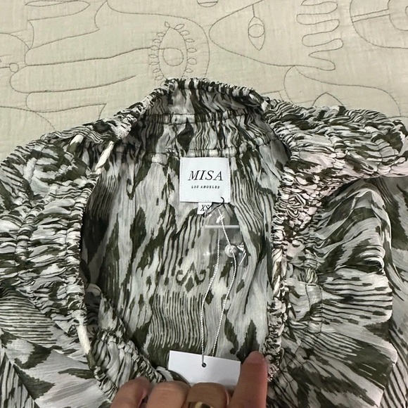 NWT MISA Crewneck Ikat Printed Mini Dress Size XS Moss Olive - Picture 10 of 15